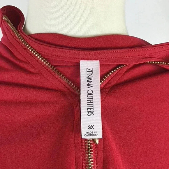 Women's Red Tunic Top Zenana Outfitters 3X Gold 1/3 Zip Popover Ruched Stretchy - Picture 10 of 11